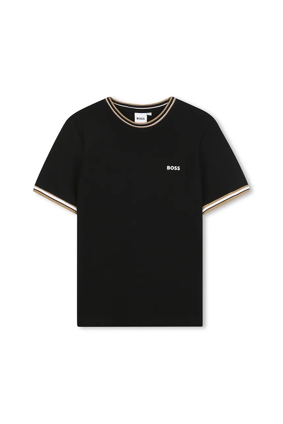 Detské bavlnené tričko BOSS J52368.114.150 čierna AW25