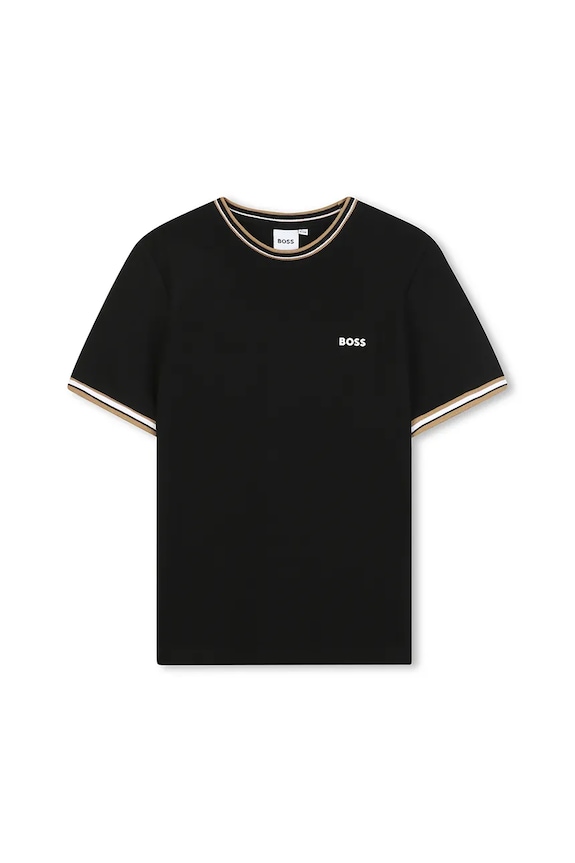 Detské bavlnené tričko BOSS J52368.114.150 čierna AW25