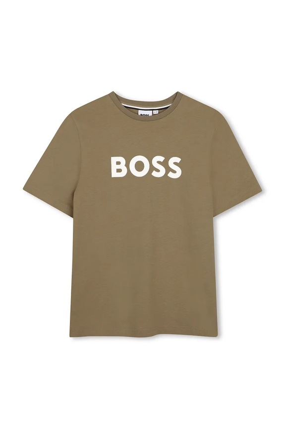 Otroška bombažna kratka majica BOSS Okrogel zelena J52711.114.150