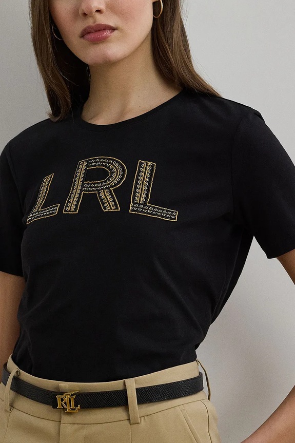 Bombažna kratka majica Lauren Ralph Lauren črna 200971125