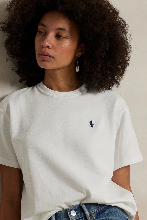 Βαμβακερό μπλουζάκι Polo Ralph Lauren λευκό 211967104