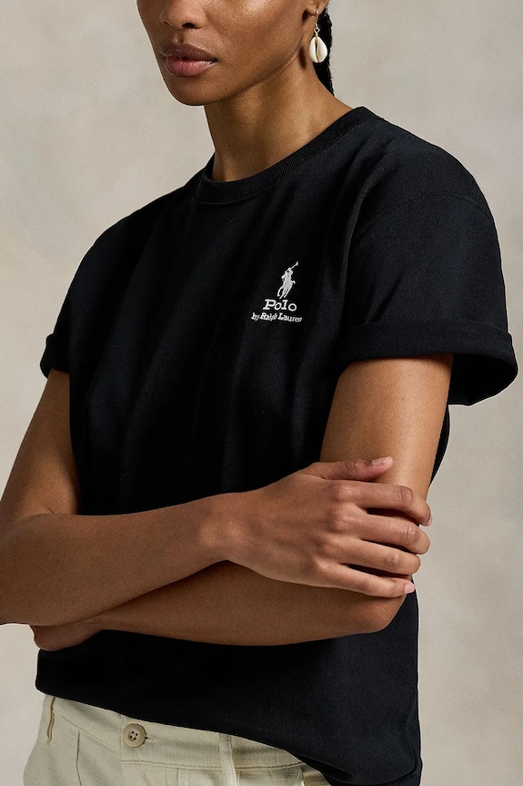 Bombažna kratka majica Polo Ralph Lauren črna 211971712