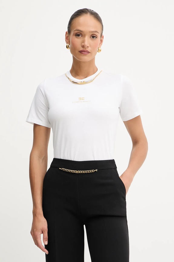 Elisabetta Franchi t-shirt in cotone semplice bianco MA02856E2