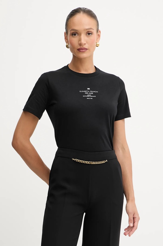 Elisabetta Franchi t-shirt in cotone sovrastampa nero MA63D56E2