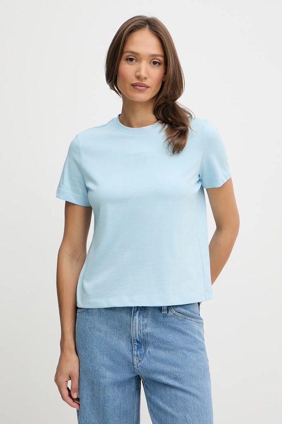Calvin Klein tricou de damă din bumbac imprimeu albastru LV044C905G