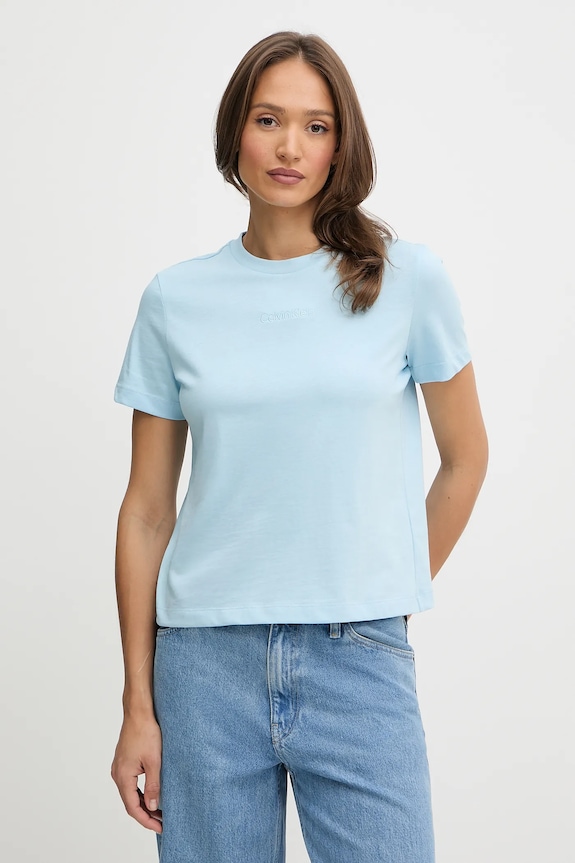 Calvin Klein tricou de damă din bumbac imprimeu albastru LV044C905G