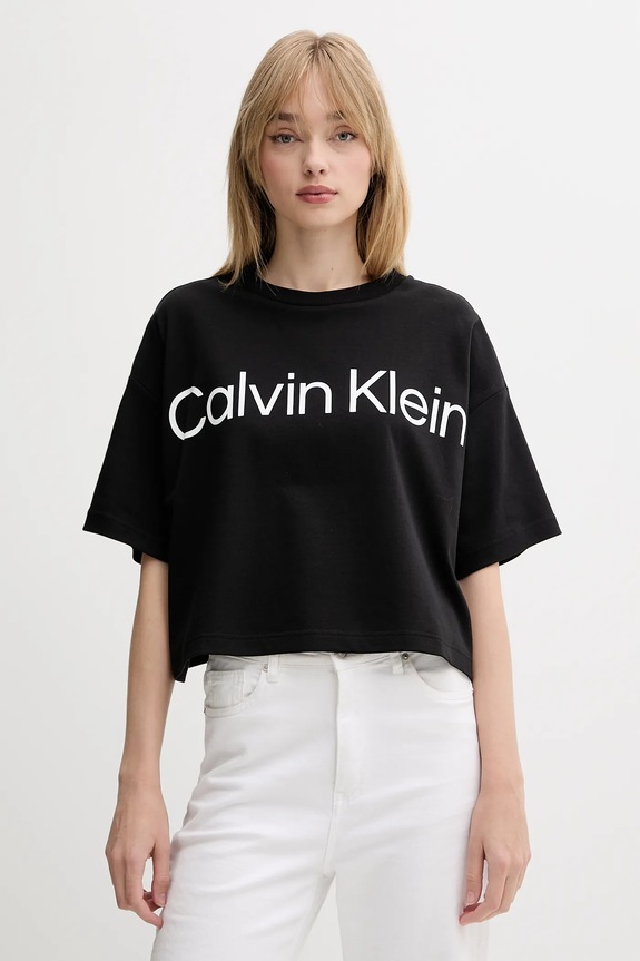 Bavlněné tričko Calvin Klein kulatý černá LV044C903G