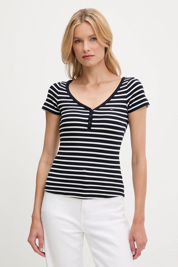 Tommy Jeans t-shirt z elastanem granatowy DW0DW20902