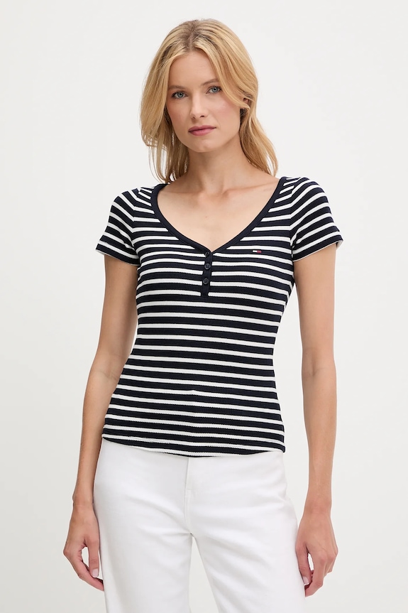 Tommy Jeans t-shirt z elastanem granatowy DW0DW20902