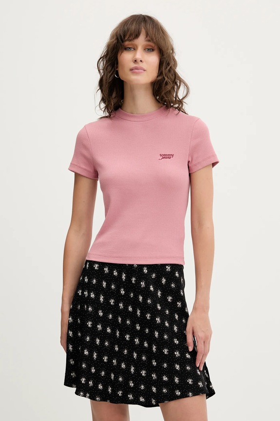 Tričko Tommy Jeans slim růžová DW0DW20910