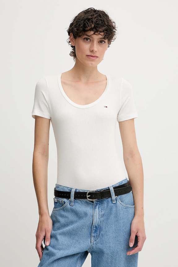 Tričko Tommy Jeans slim biela DW0DW20916