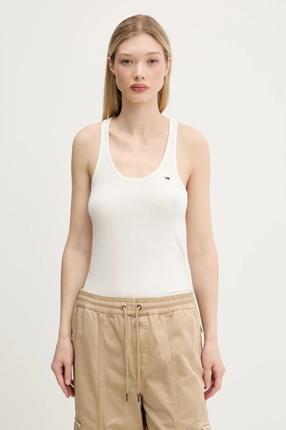 Tommy Jeans top z elastanem beżowy DW0DW20917