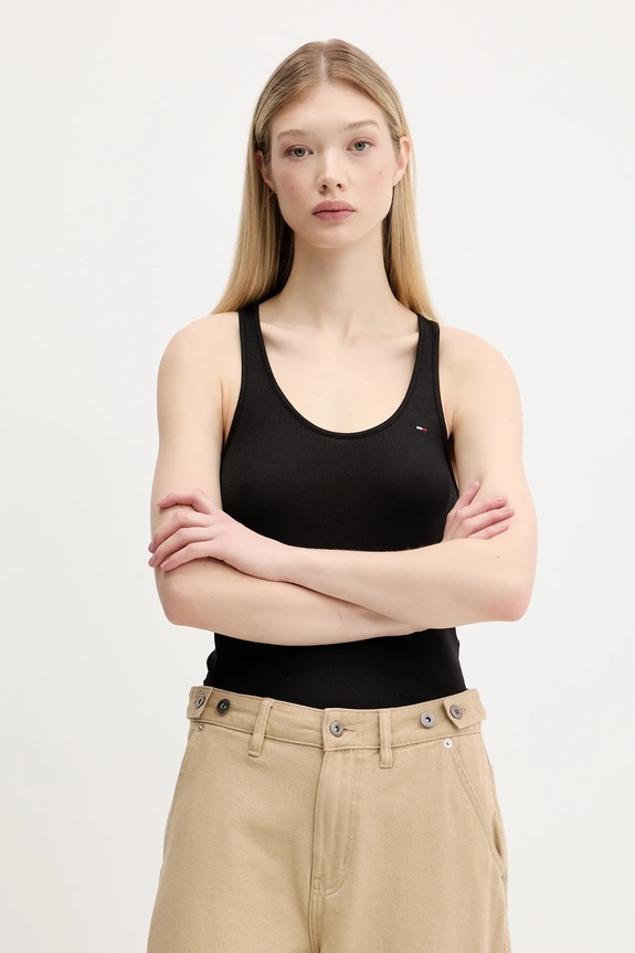 Tommy Jeans top z elastanem czarny DW0DW20917