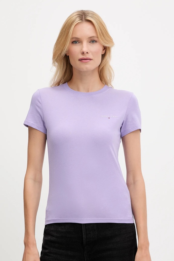 Tommy Jeans t-shirt bawełniany nadruk fioletowy DW0DW21164