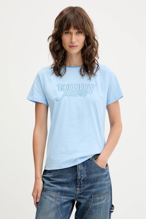 Tommy Jeans pamut póló pamut kék DW0DW21388