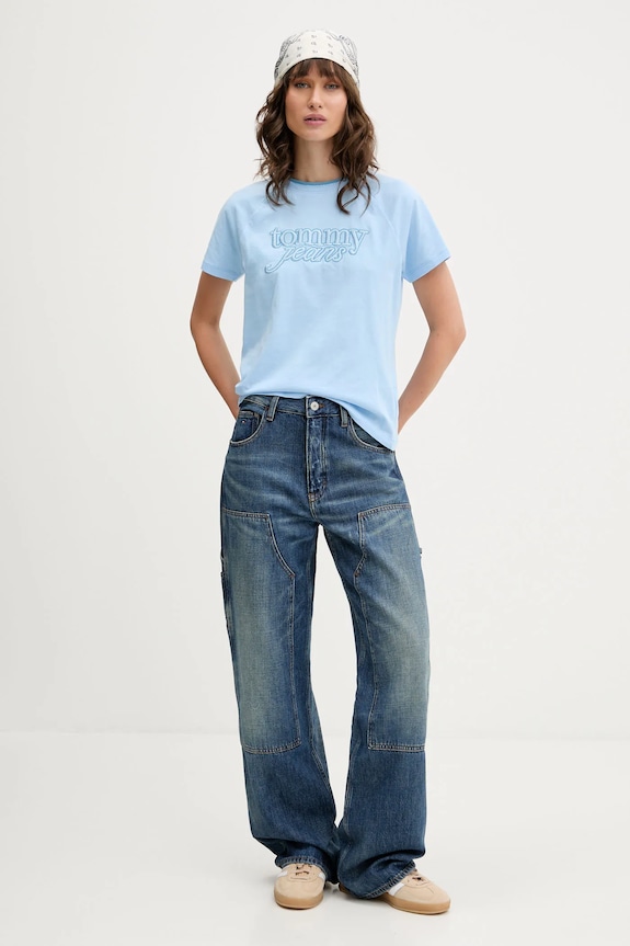 Tommy Jeans pamut póló DW0DW21388 kék AW25
