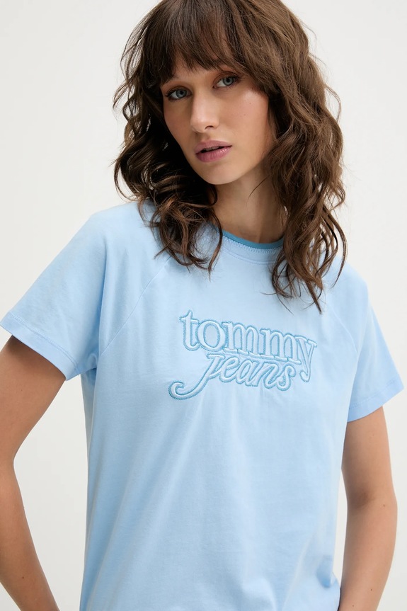 Tommy Jeans pamut póló kék DW0DW21388