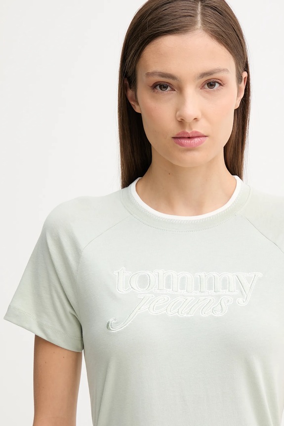Ruházat Tommy Jeans pamut póló DW0DW21388 zöld
