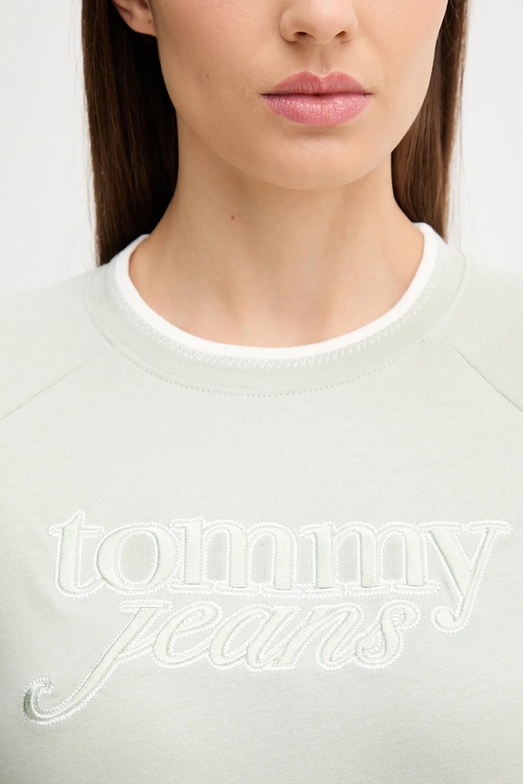Tommy Jeans pamut póló zöld DW0DW21388
