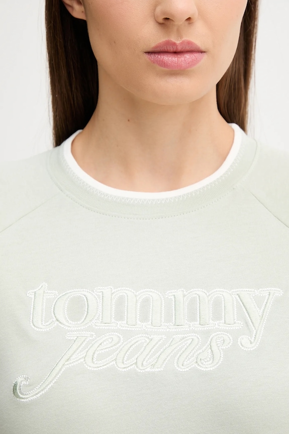 Tommy Jeans pamut póló zöld DW0DW21388