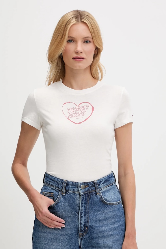 Tommy Jeans tricou din bumbac print alb DW0DW21390