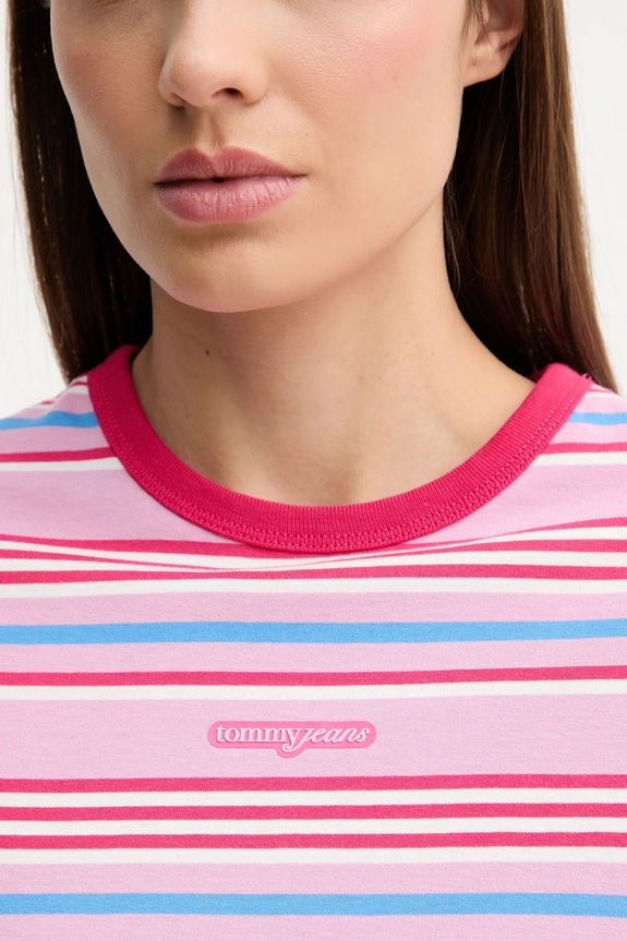 Bombažna kratka majica Tommy Jeans roza DW0DW21391