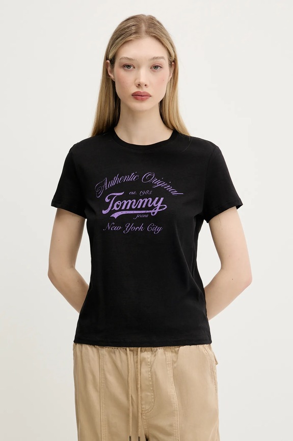 Μπλουζάκι Tommy Jeans στάμπα μαύρο DW0DW21404