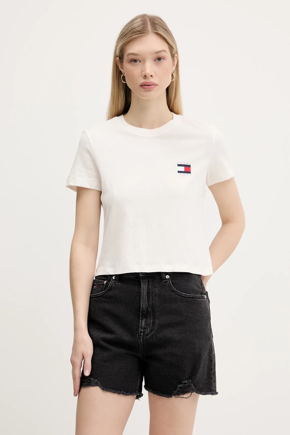 Bavlnené tričko Tommy Jeans potlač béžová DW0DW21423