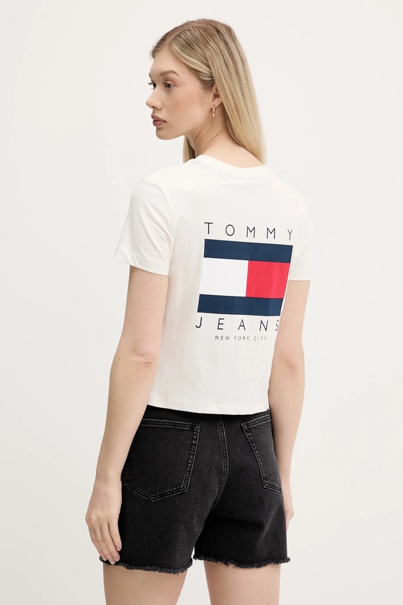 Oblečenie Bavlnené tričko Tommy Jeans DW0DW21423 béžová