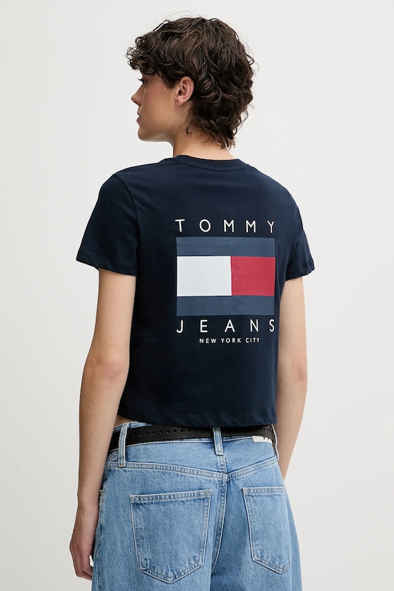 Bavlnené tričko Tommy Jeans potlač tmavomodrá DW0DW21423