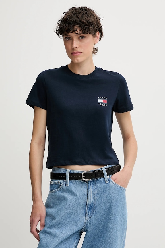 Bavlnené tričko Tommy Jeans DW0DW21423 tmavomodrá AW25