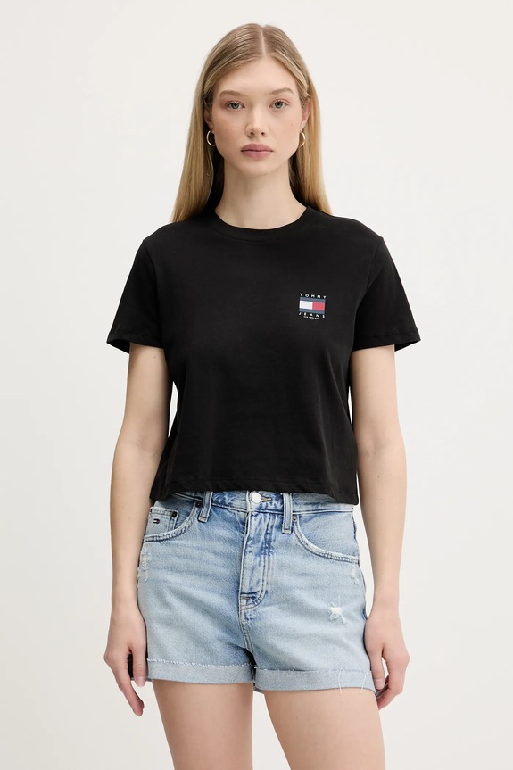 Βαμβακερό μπλουζάκι Tommy Jeans βαμβάκι μαύρο DW0DW21423