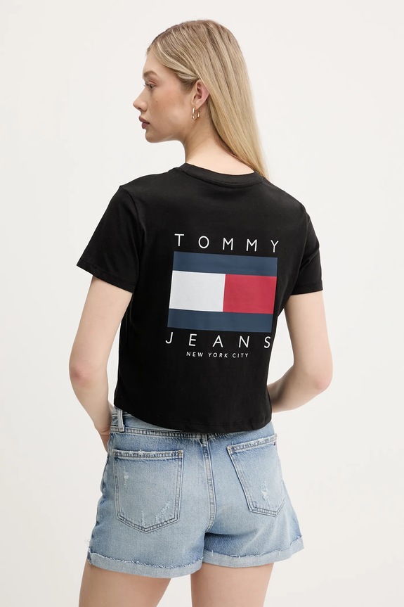 Ρούχα Βαμβακερό μπλουζάκι Tommy Jeans DW0DW21423 μαύρο