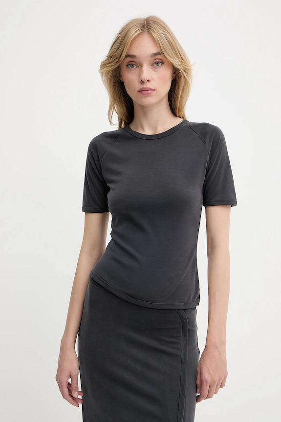 Samsoe Samsoe t-shirt SASUS elasztánnal szürke F25200040