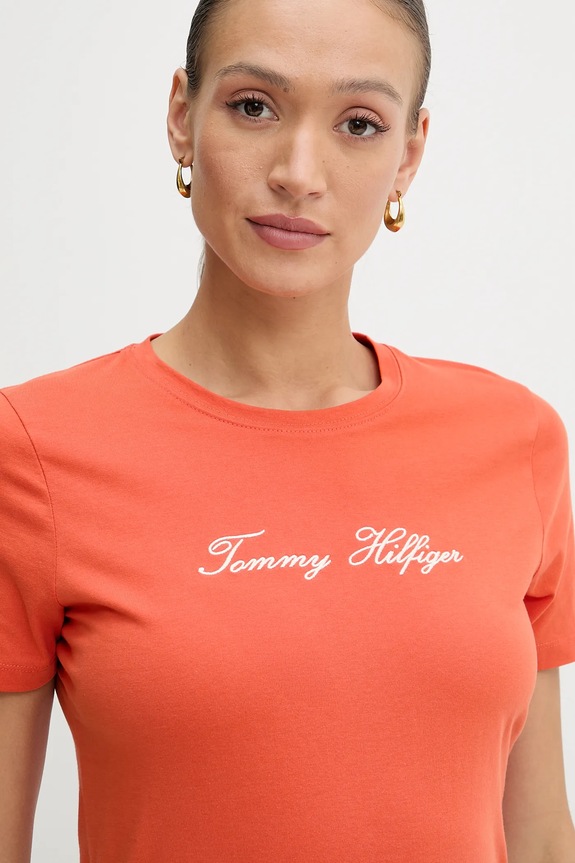 Tommy Hilfiger t-shirt bawełniany pomarańczowy WW0WW45746