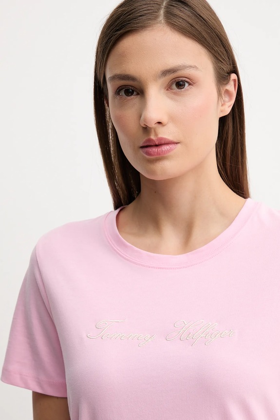 Odzież Tommy Hilfiger t-shirt bawełniany WW0WW45746 różowy