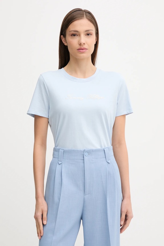 Bavlněné tričko Tommy Hilfiger nášivka modrá WW0WW45746