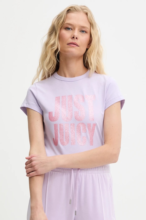 Juicy Couture t-shirt JUST JUICY HILTON T-SHIRT elasztánnal lila JCNCT225456