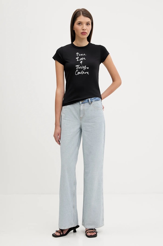 Μπλουζάκι Juicy Couture PEACE LOVE AND JUICY HILTON T-SHIRT JCNCT225458 μαύρο AW25