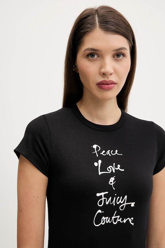 Μπλουζάκι Juicy Couture PEACE LOVE AND JUICY HILTON T-SHIRT μαύρο JCNCT225458