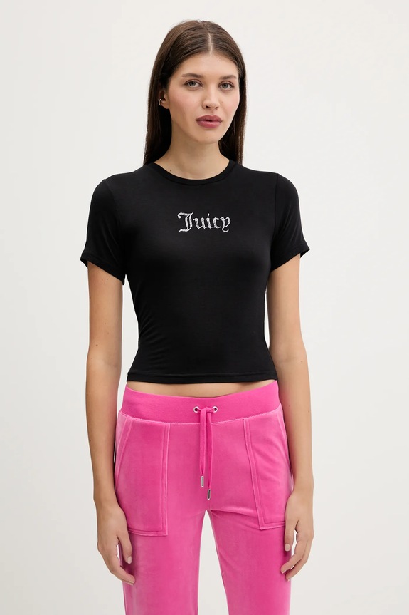 Juicy Couture tricou SHEER FITTED TEE imprimeu negru JCWCT225301