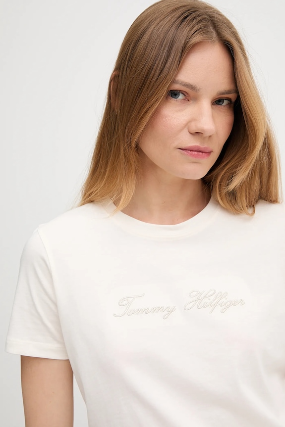 Bavlnené tričko Tommy Hilfiger béžová WW0WW47210