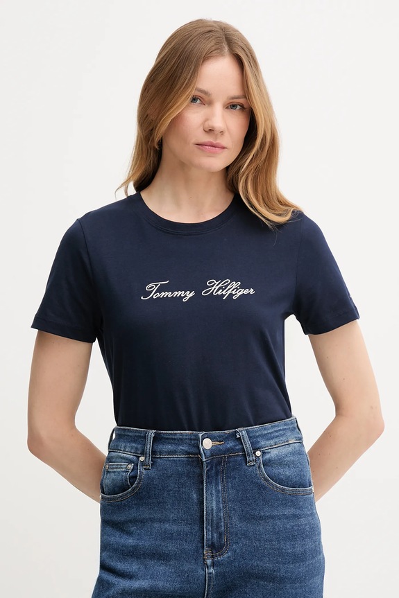 Bavlnené tričko Tommy Hilfiger nášivka tmavomodrá WW0WW47210
