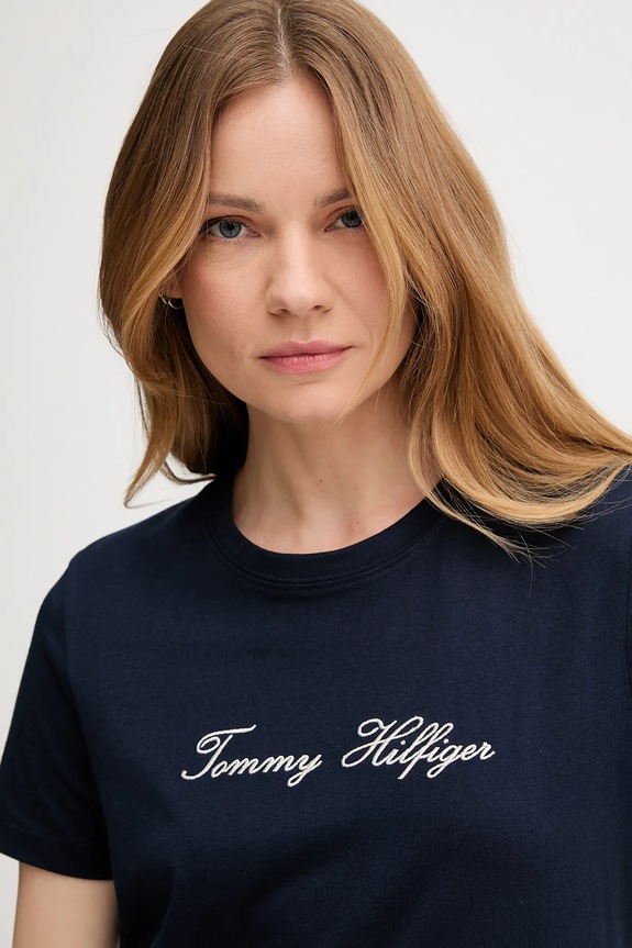 Oblečenie Bavlnené tričko Tommy Hilfiger WW0WW47210 tmavomodrá