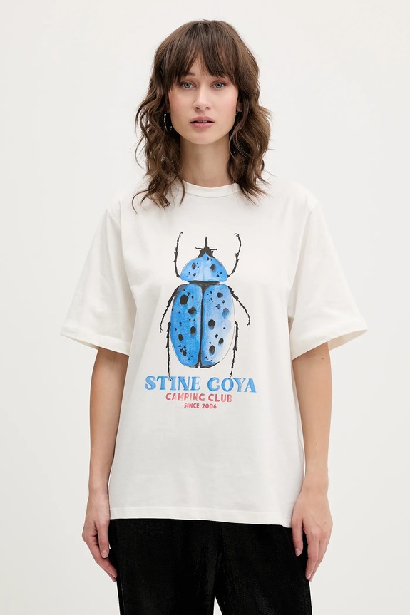 Stine Goya t-shirt bawełniany nadruk beżowy SG.AW25.T009.2243