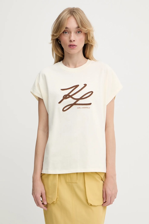 Karl Lagerfeld tricou din bumbac imprimeu bej A3W17014