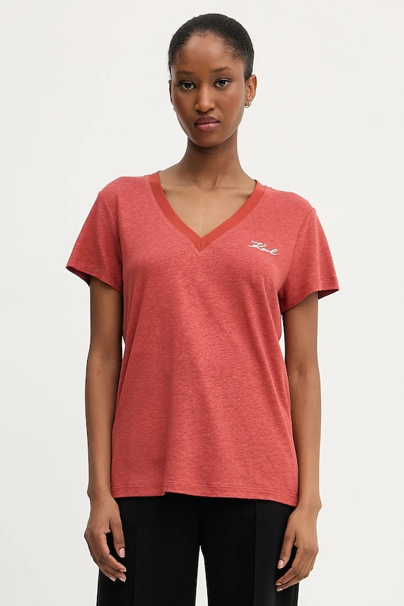 Karl Lagerfeld t-shirt lniany regular pomarańczowy A3W17070