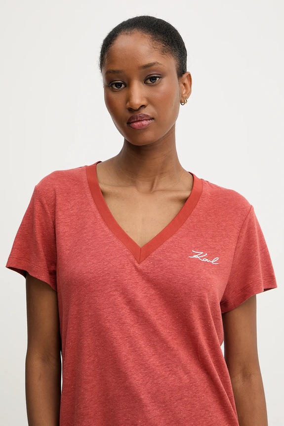 Karl Lagerfeld t-shirt lniany pomarańczowy A3W17070