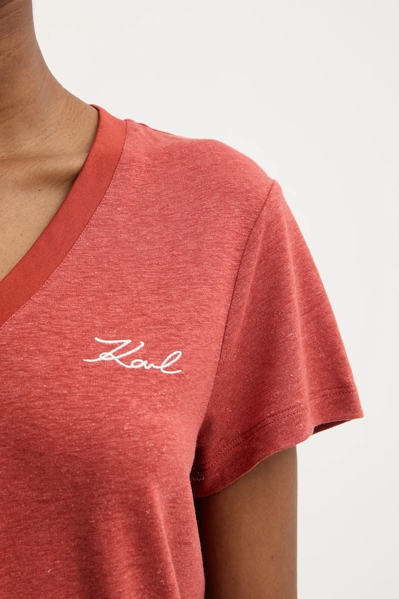 Karl Lagerfeld t-shirt lniany A3W17070 pomarańczowy
