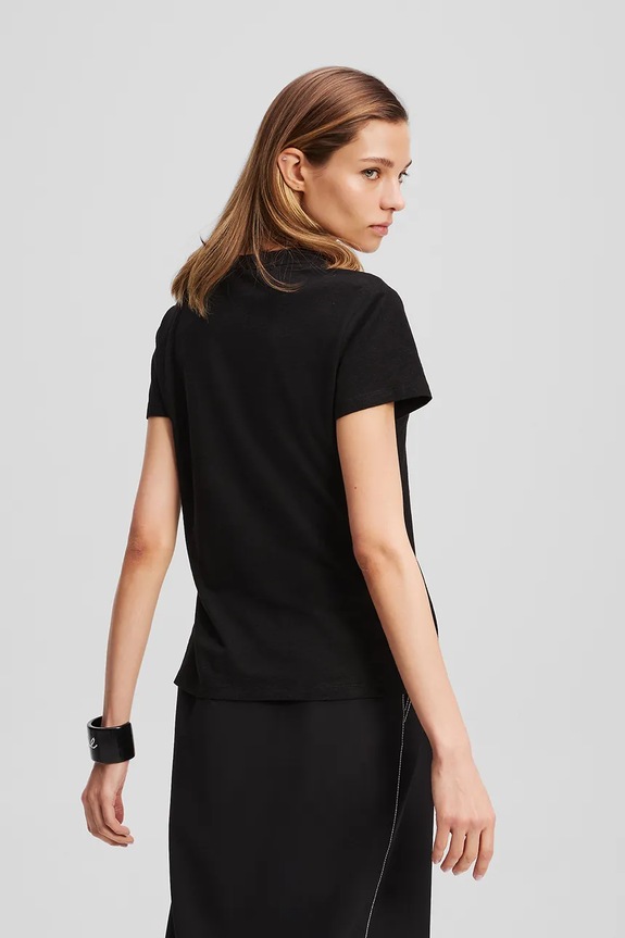 Ľanové tričko Karl Lagerfeld A3W17070 čierna AW25